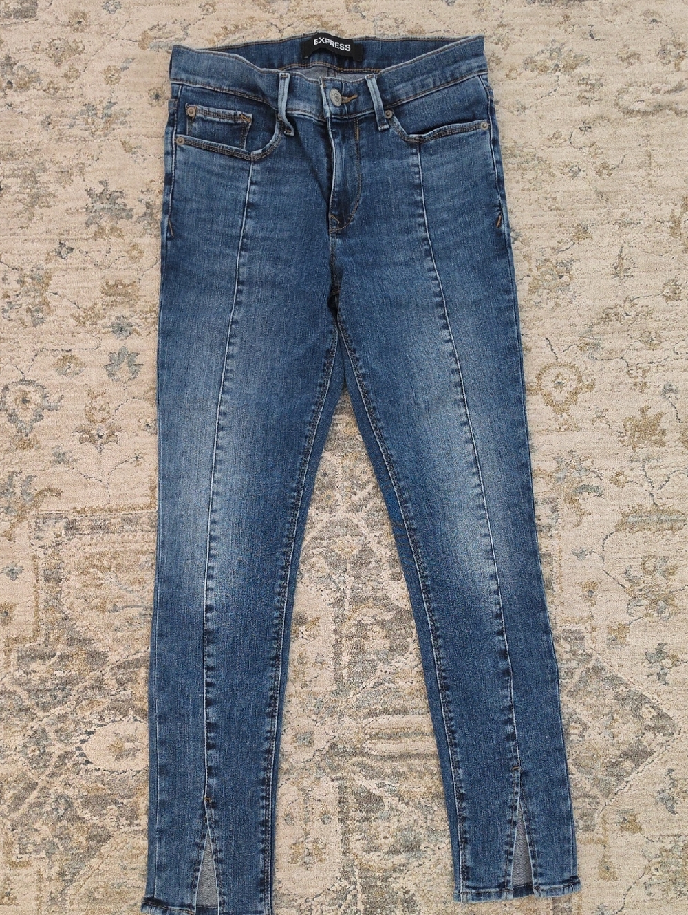 Express Dark Blue Skinny Jeans with Front Seam Detail